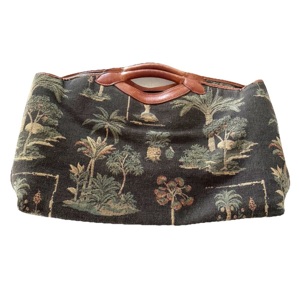 TOMMY BAHAMA‎ CUTE "PALM TREE CLUTCH PURSE" Needlepoint Leather Tote